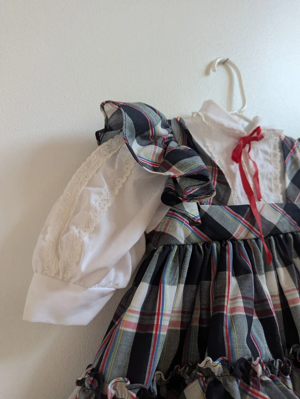 Vtg Martha's Miniatures 2T Dress Black Plaid Frilly Holidays